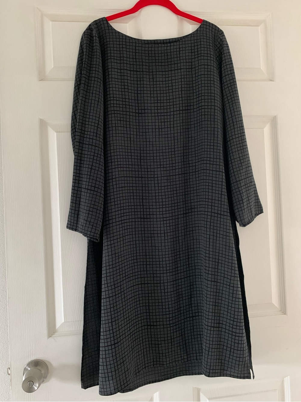 Eileen Fisher Grid A-Line Long-Sleeve Silk Dress Size Medium